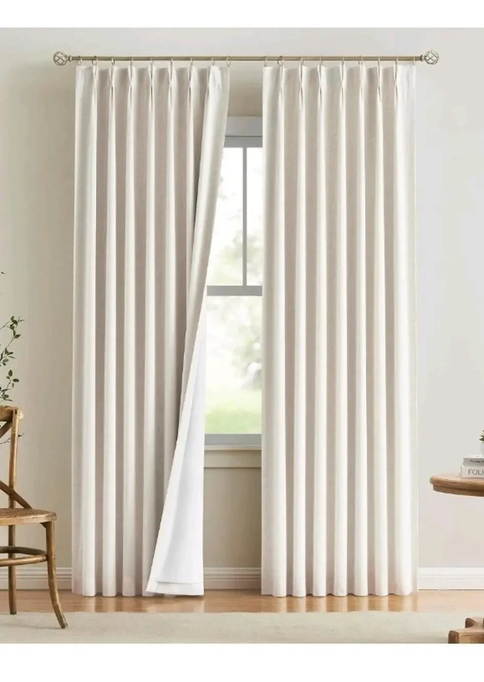 Set Of Pinch Pleat Full Blackout Curtains Linen Insulated with Hooks 40